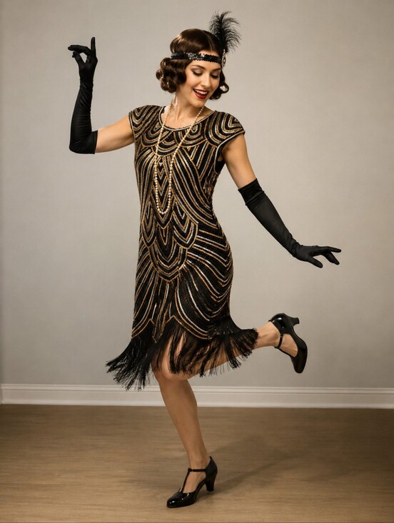 U&S Dresses & Skirts - Black and Gold Sequined Flapper Dress